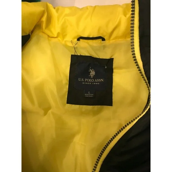 U.S. Polo Assn Mens XL Yellow & Black Puffer Bubble Vest - Picture 6 of 6